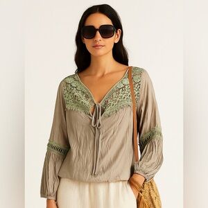 ITOO size S/M top taupe boho crochet festival rave casual